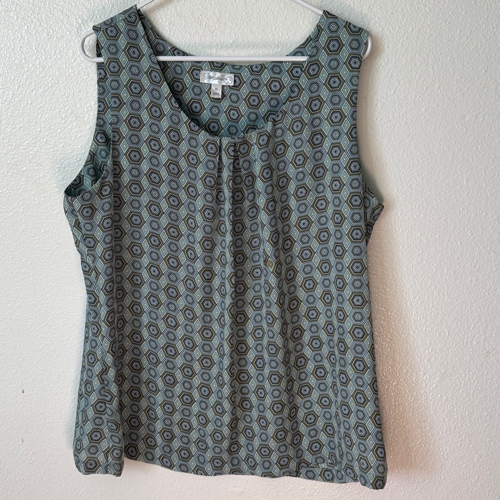 Dressbarn Hexagon Pattern Sleeveless Top - Blue and Brown